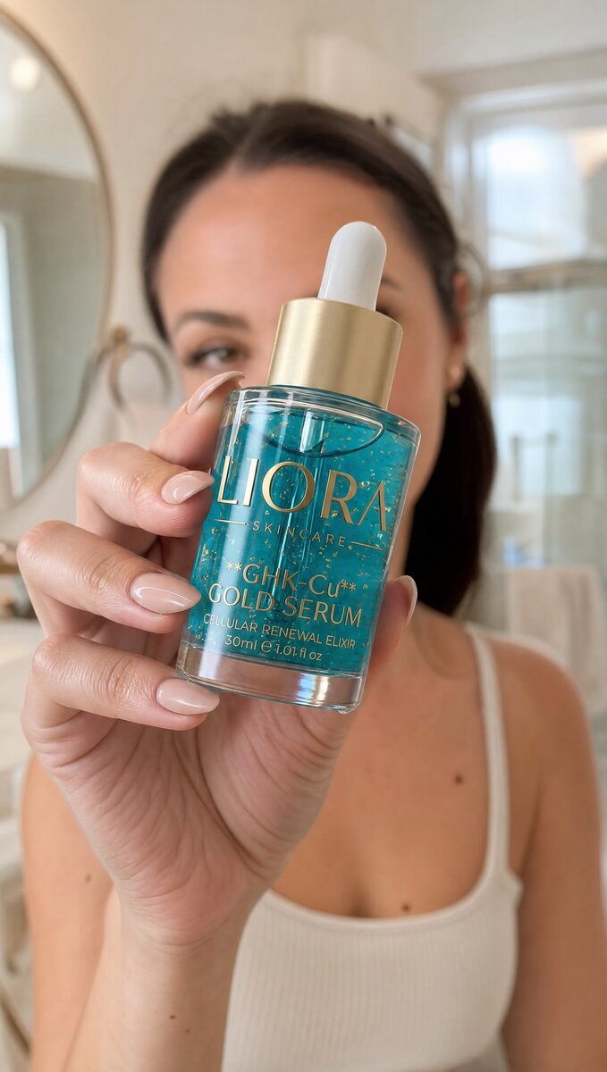 Real customer holding LIORA GHK-Cu Gold Serum